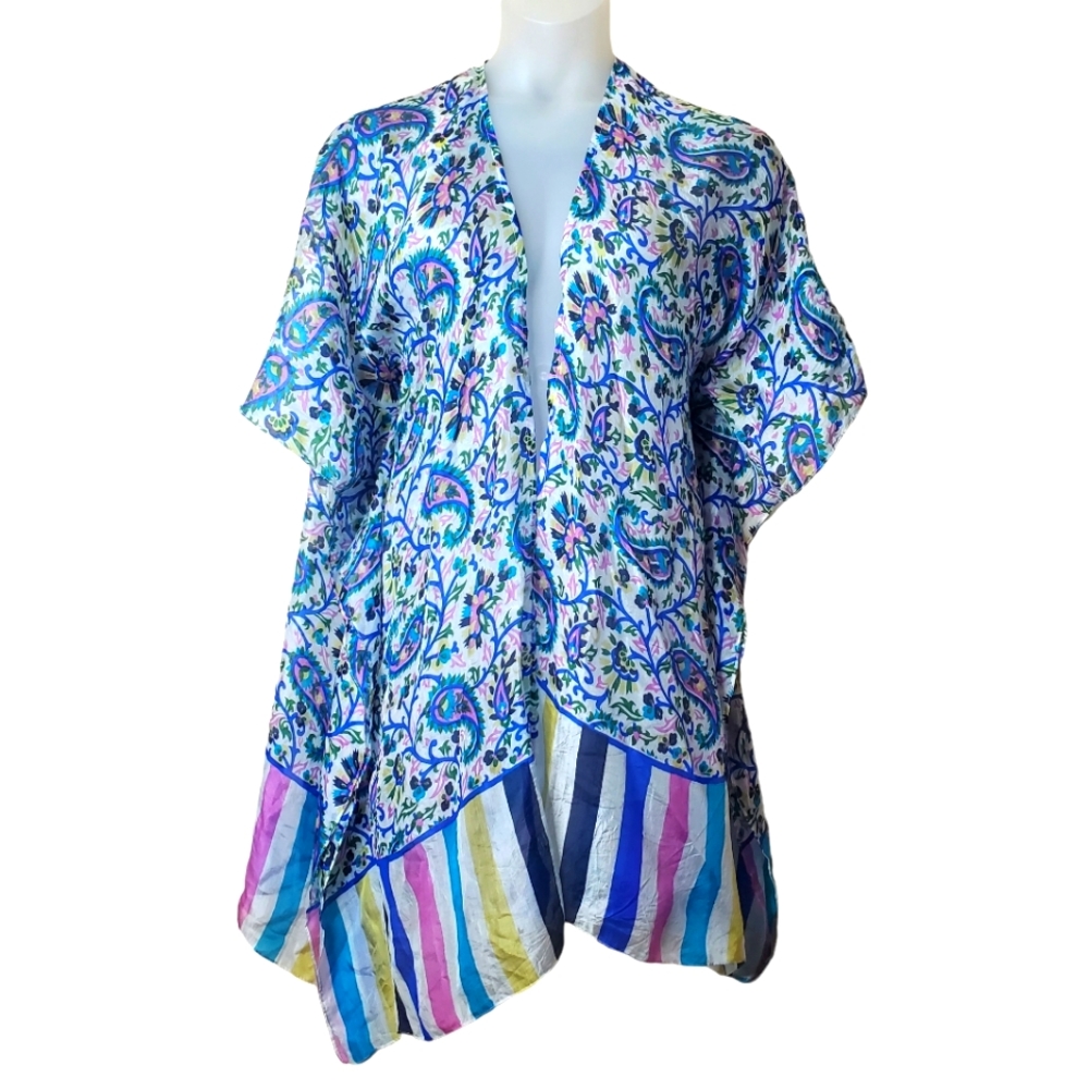 Soft Surroundings Silk Topper Kimono 100% Silk L/XL NWT Paisley Floral S…
